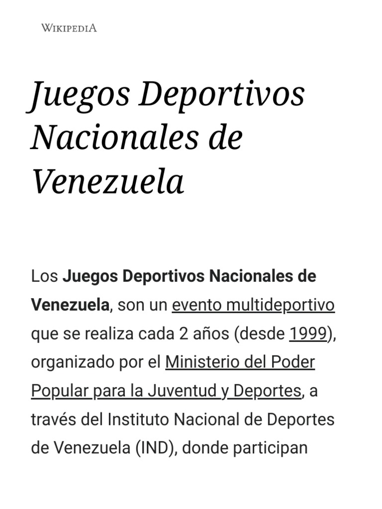 Juegos Deportivos Nacionales de Venezuela PDF Venezuela Deportes