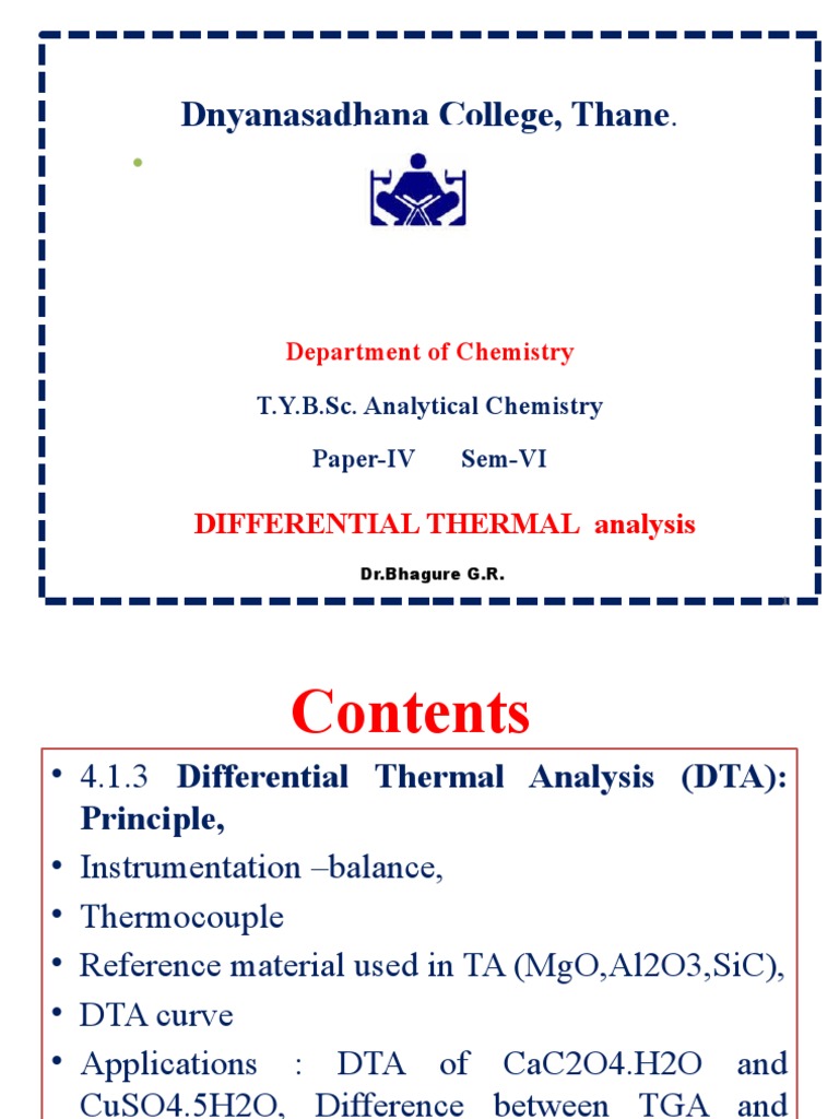 T.Y.B.Sc. 4.1.3 DTA Analysis PPT TY | PDF | Thermocouple | Thermal Analysis