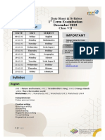 1 Term Examination December 2022 Date Sheet Important