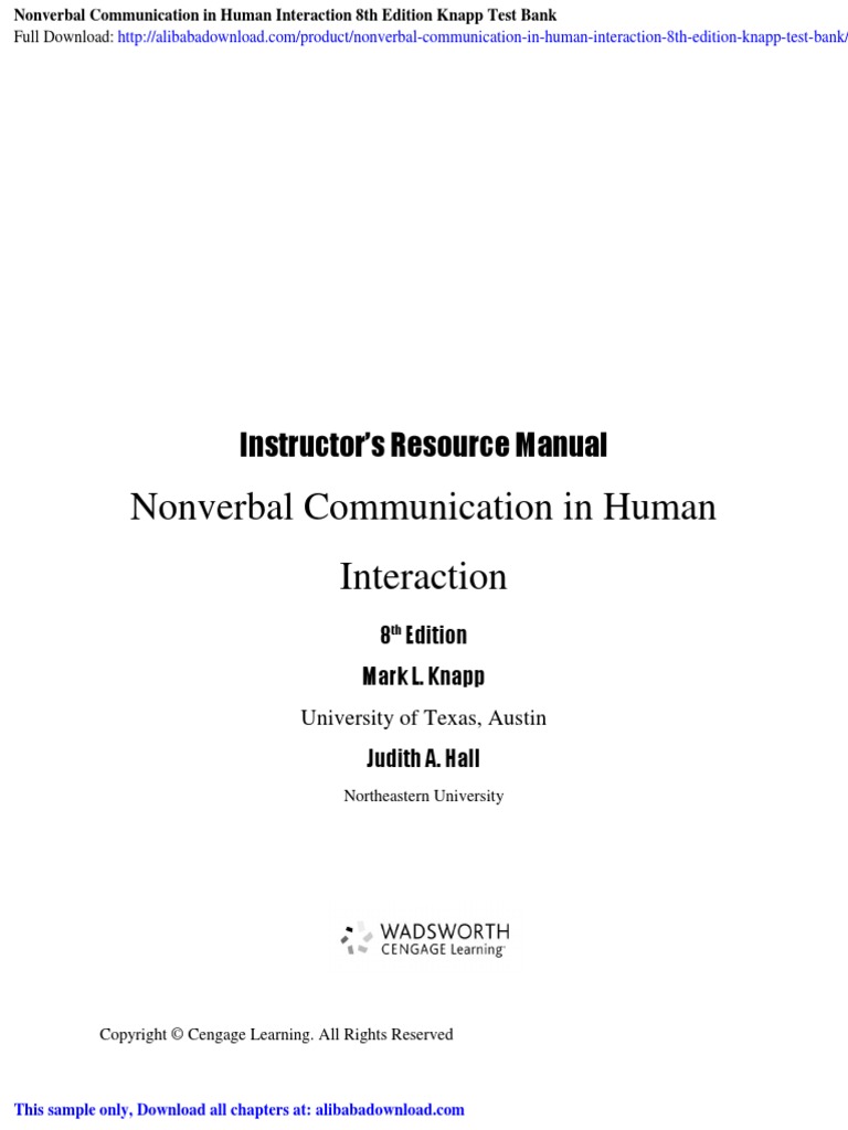 Nonverbal Communication in Human Interaction Instructor's Resource