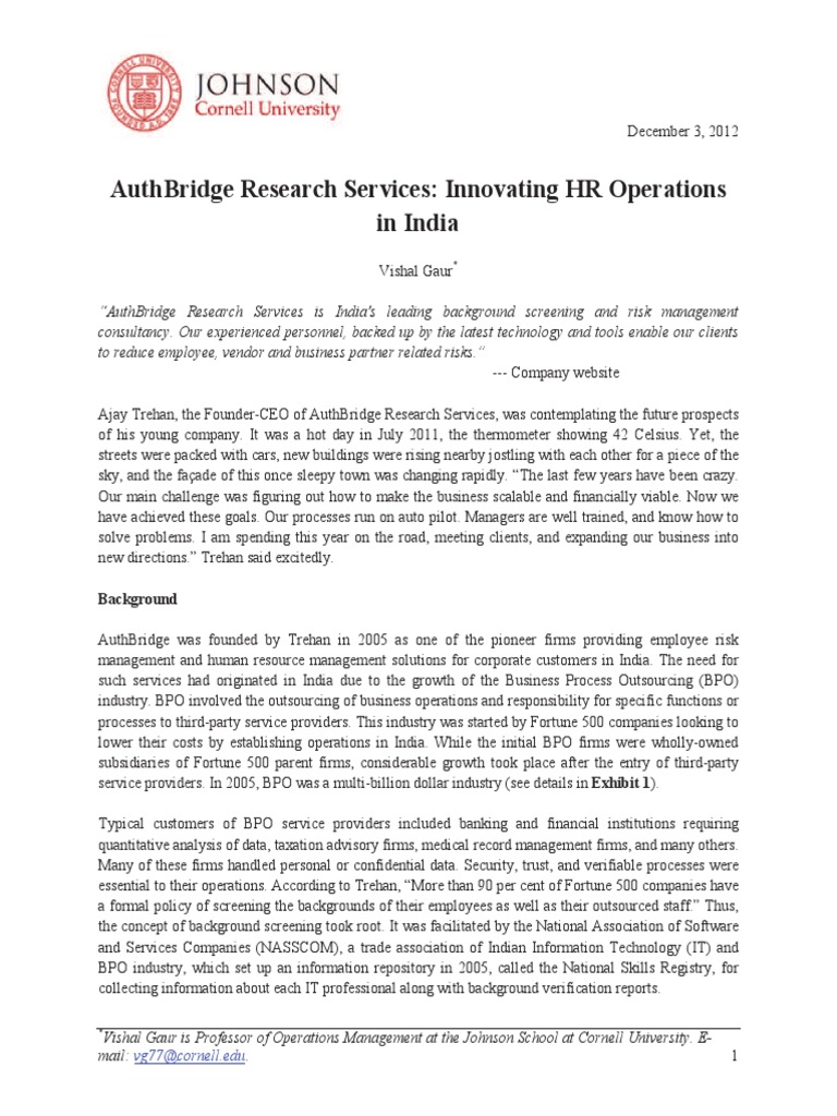 AuthBridge: Innovating HR Operations | PDF | Outsourcing | Verification ...