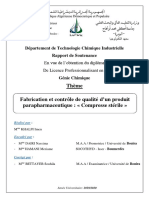 Fabrication Et Contrôle de Qualité D'un Produit Pharmaceutique Compresse Sterile