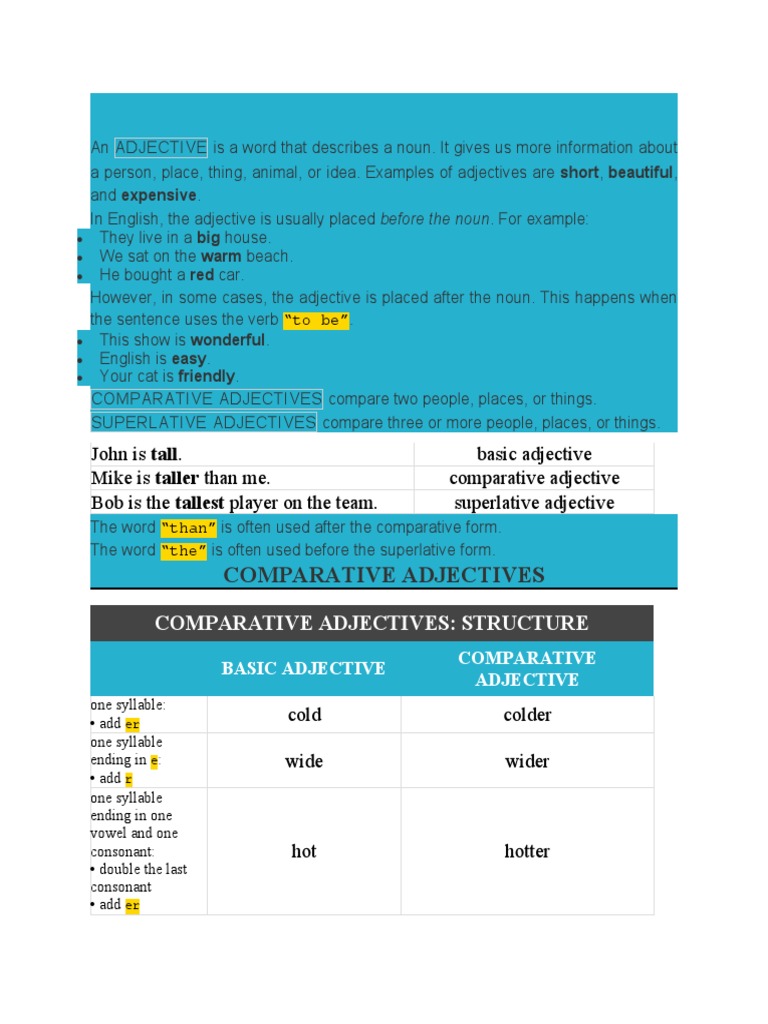 Understanding Adjectives: Types & Usage | PDF | Adjective | English ...