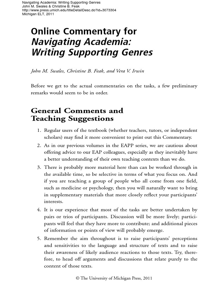 Navigating Academia: Writing Supporting Genres: Online Commentary For ...