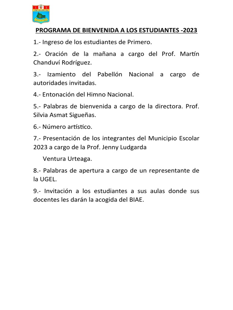 Programa de Bienvenida Estudiantes 2023 | PDF | Viajes y turismo ...