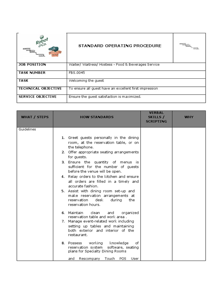 Welcoming Guests: A Standard Operating Procedure for Waiters ...