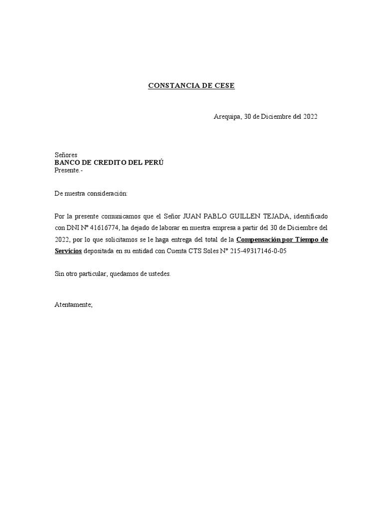 Constancia de Cese Laboral | PDF