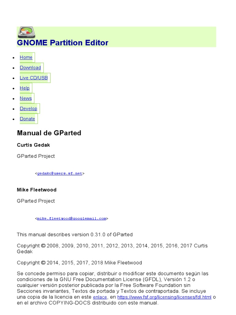 GNOME Partition Editor PDF Software Gestión de datos