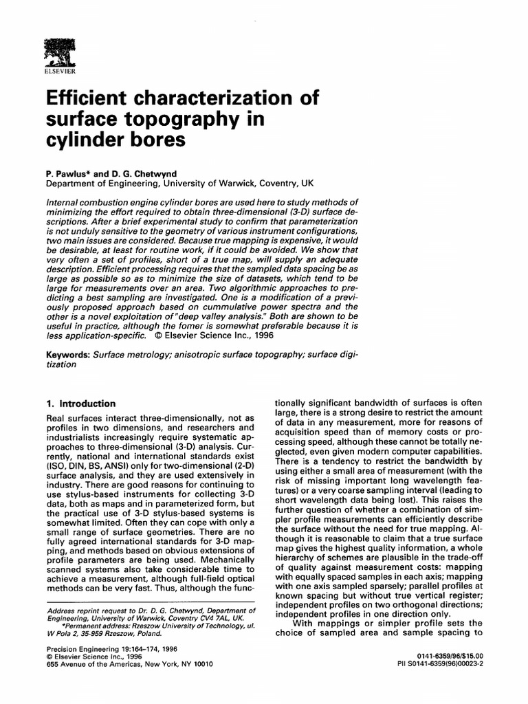 P. Pawlus D.G. Chetwynd Efficient Characterization of Surface