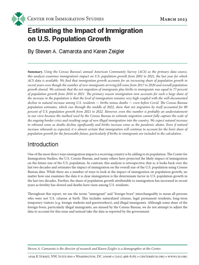 Immigration's Role in U.S. Population Growth | PDF | American Community ...