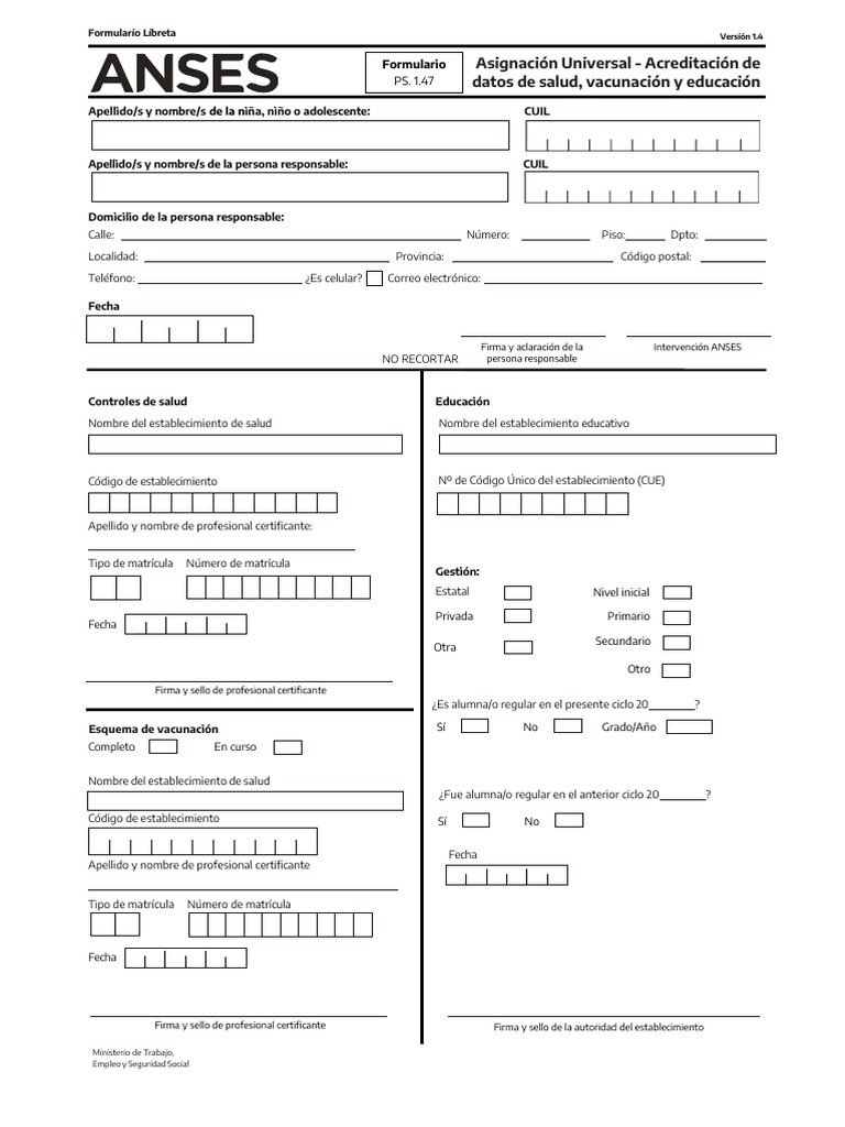 Formulario de Nacimiento ANSES 1.4 | PDF | Certificado de nacimiento ...