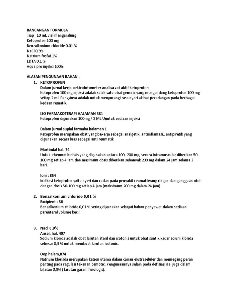 Formula Injeksi Ketoprofen 100 mg | PDF