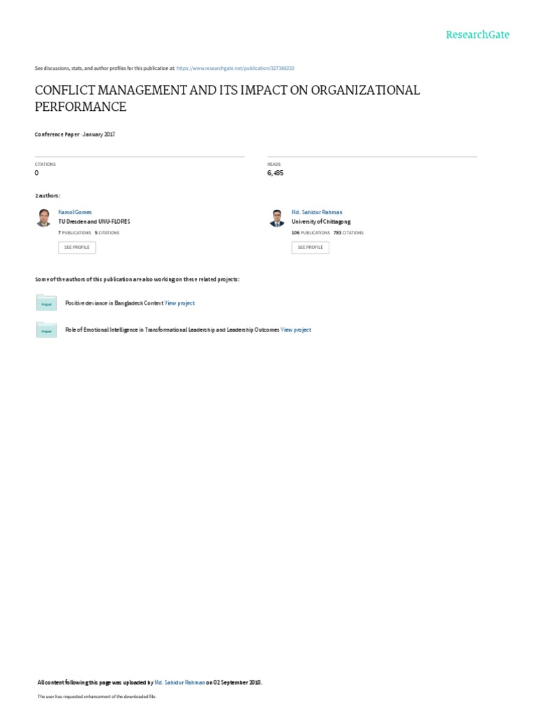 Conflict Management and Its Impact On Organizational Performance | PDF ...