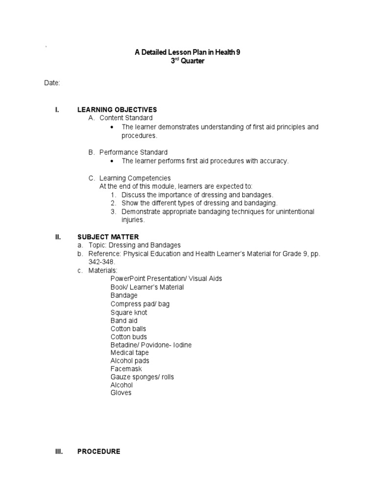 Wound Care Lesson Plan for Health 9 | PDF | Wound | Causes Of Death