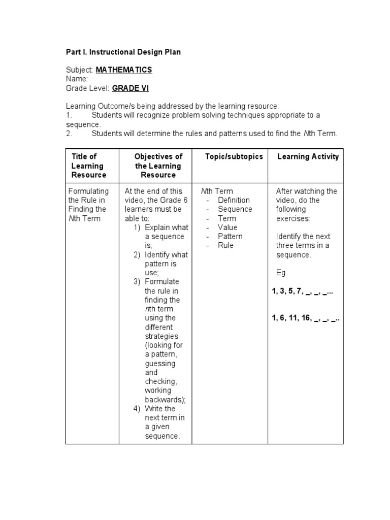 Grade 6 Nth Term Sequence Guide | PDF | Learning | Video