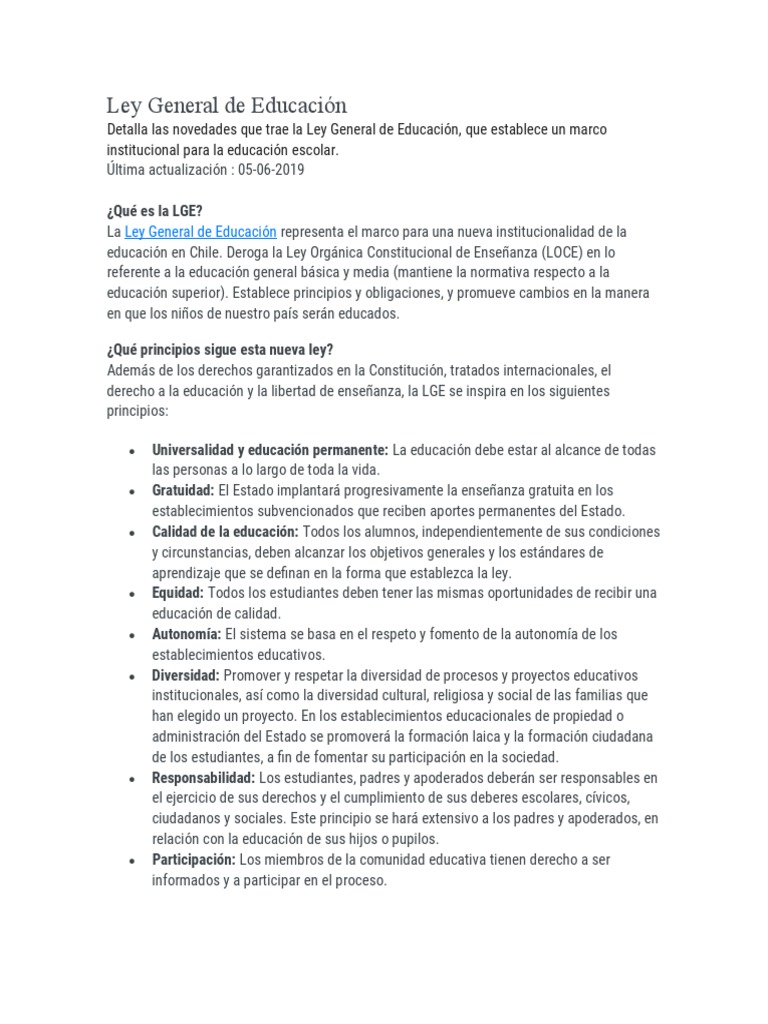 Novedades de la Ley General de Educación | PDF | Educación de la ...