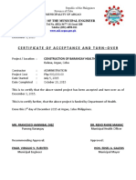 Certificate of Acceptance for Argao Barangay Health Station Project