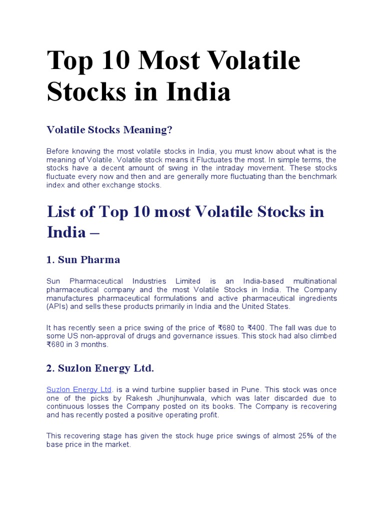 Top 10 Most Volatile Stocks in India PDF Stocks Economies