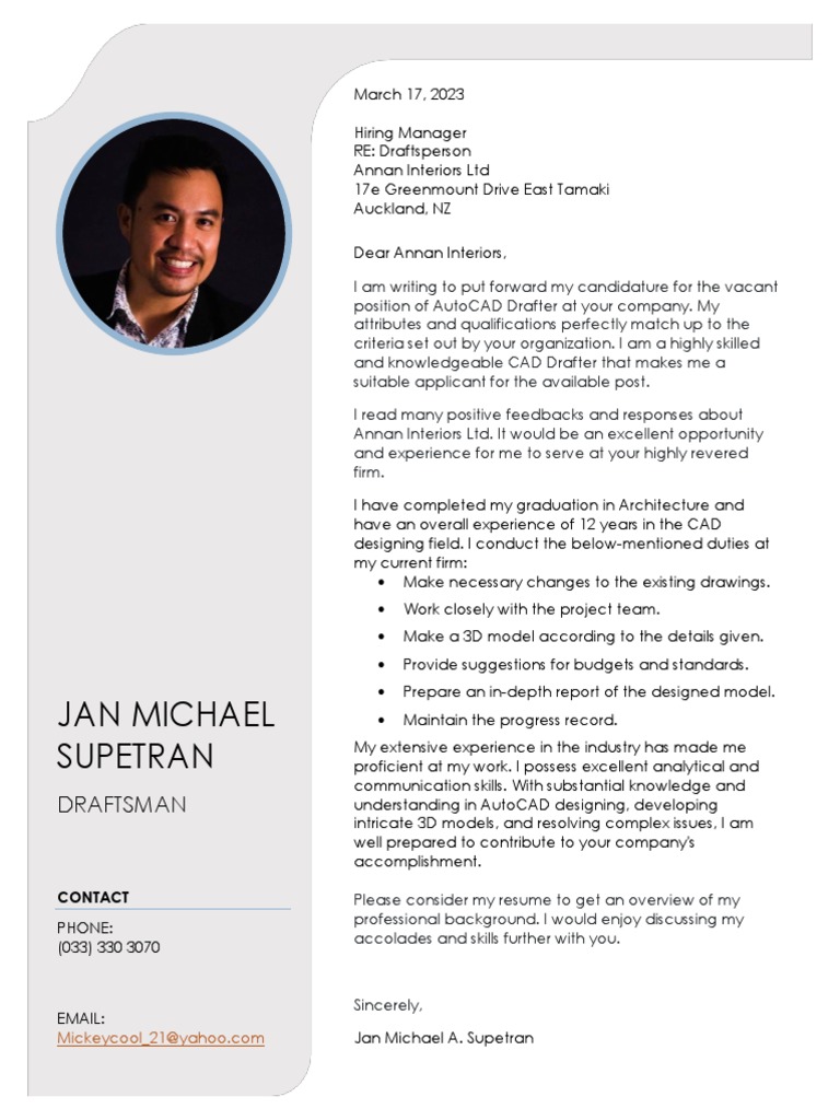 Cover Letter Draftsman | PDF