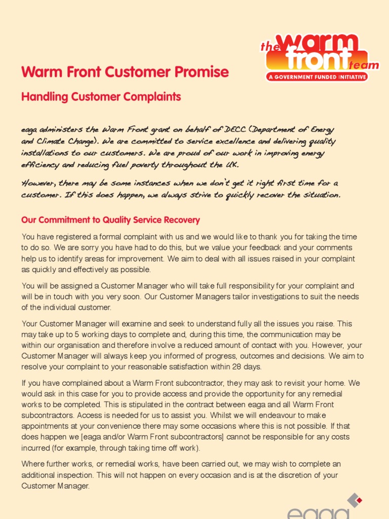 Warm Front Customer Promise 6214 | PDF | Business | Energy And Resource