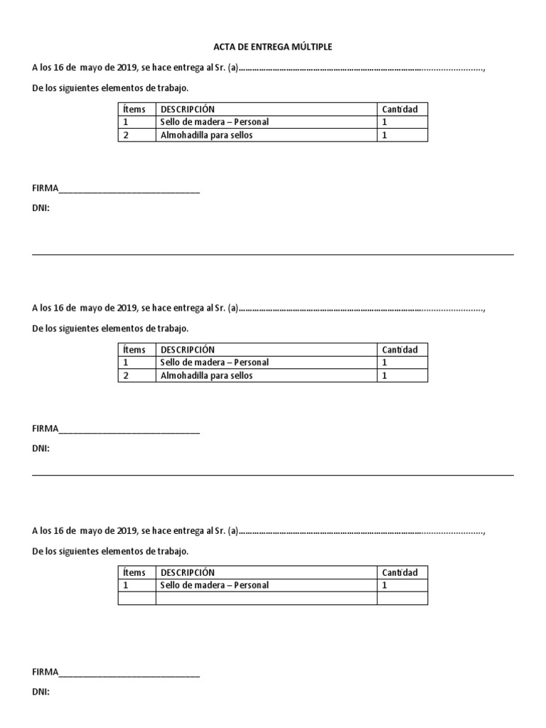 Acta de entrega m ltiple pdf