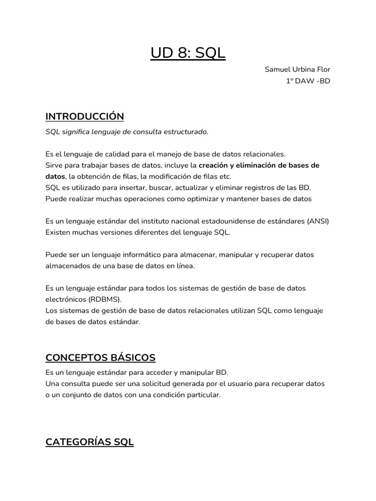 BD - Unidad 8 | PDF | SQL | Bases de datos