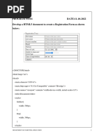 Program No:01 Date:11-10-2022 Develop A HTML5 Document To Create A Registration Form As Shown Below