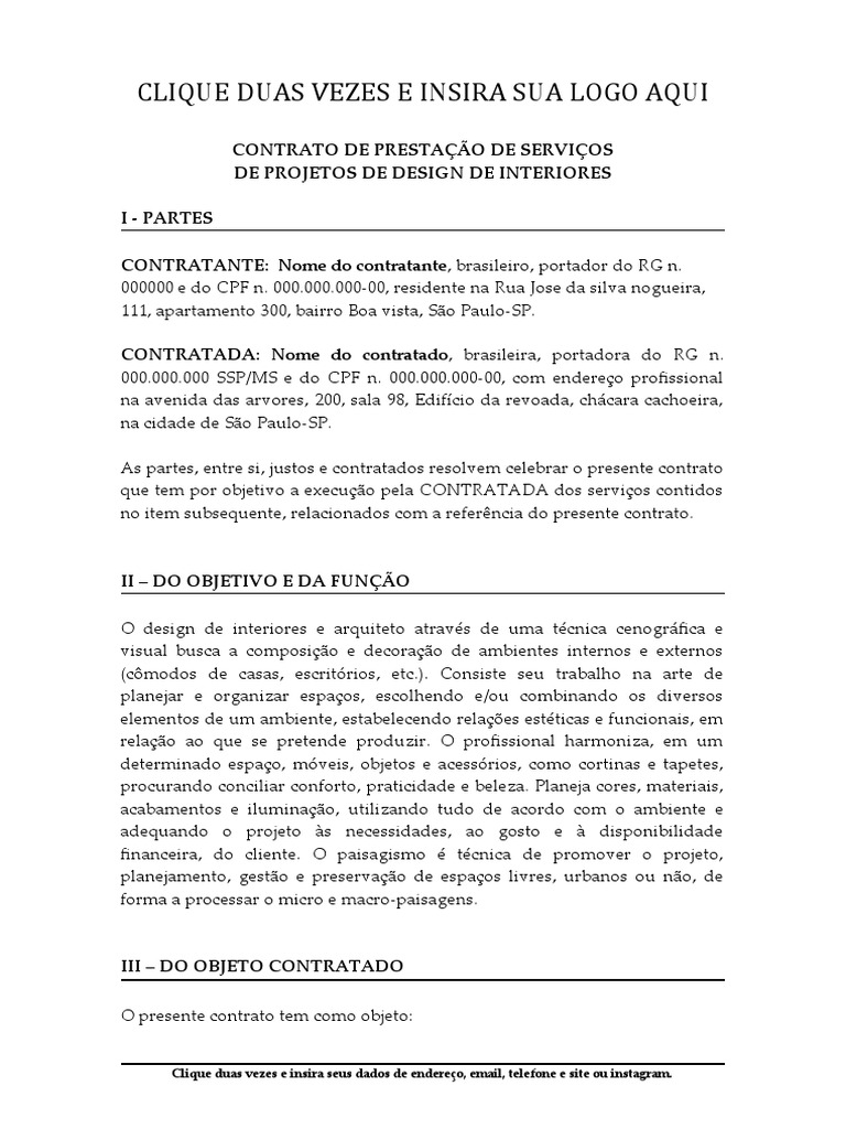 Formulario De Contrato De Diseño De Interiores