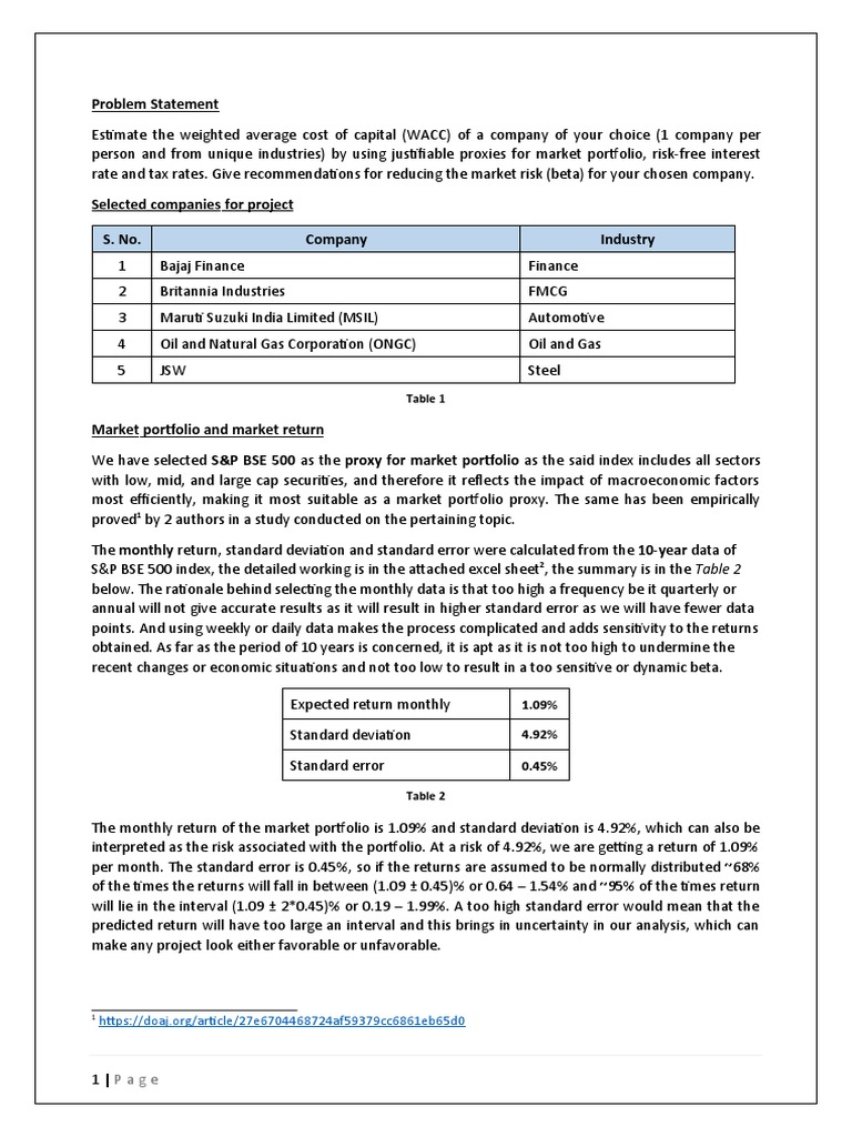 Problem Statement: Table 1 | PDF | Beta (Finance) | Leverage (Finance)