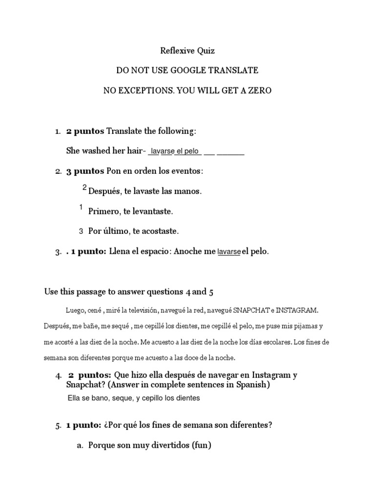 Spanish Test 21 | PDF