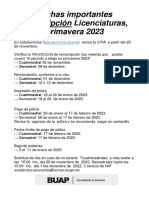 Fechas Importantes Reinscripción Licenciaturas