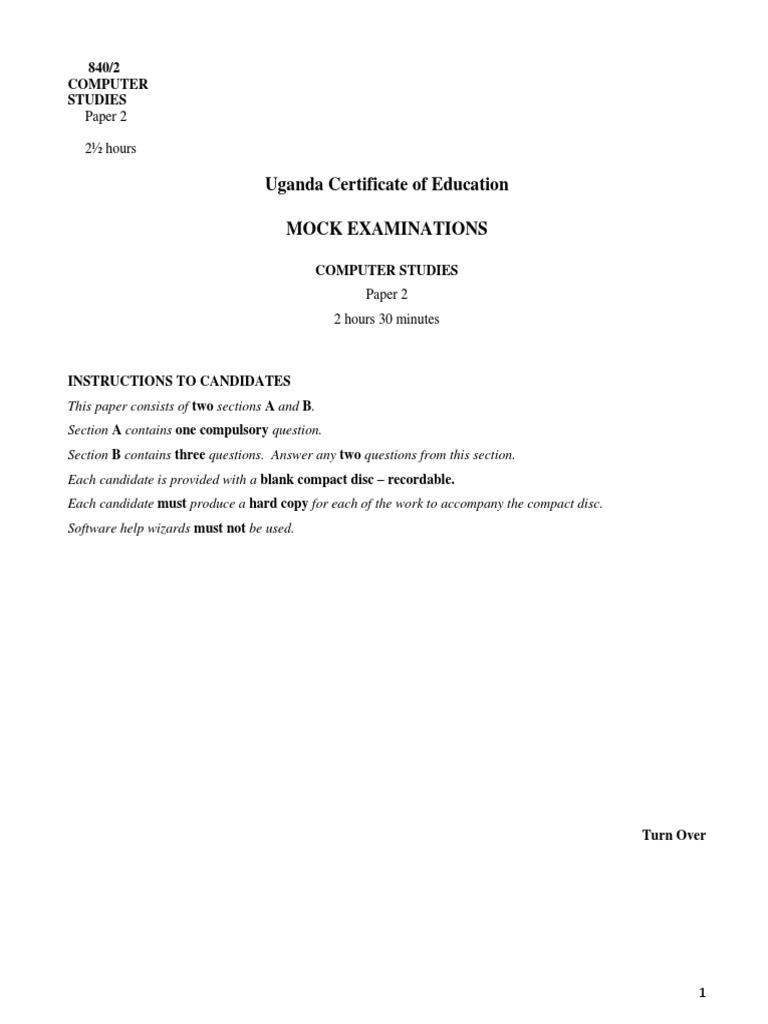 S4 Computer Paper 2 Mock PDF Table (Database) Spreadsheet