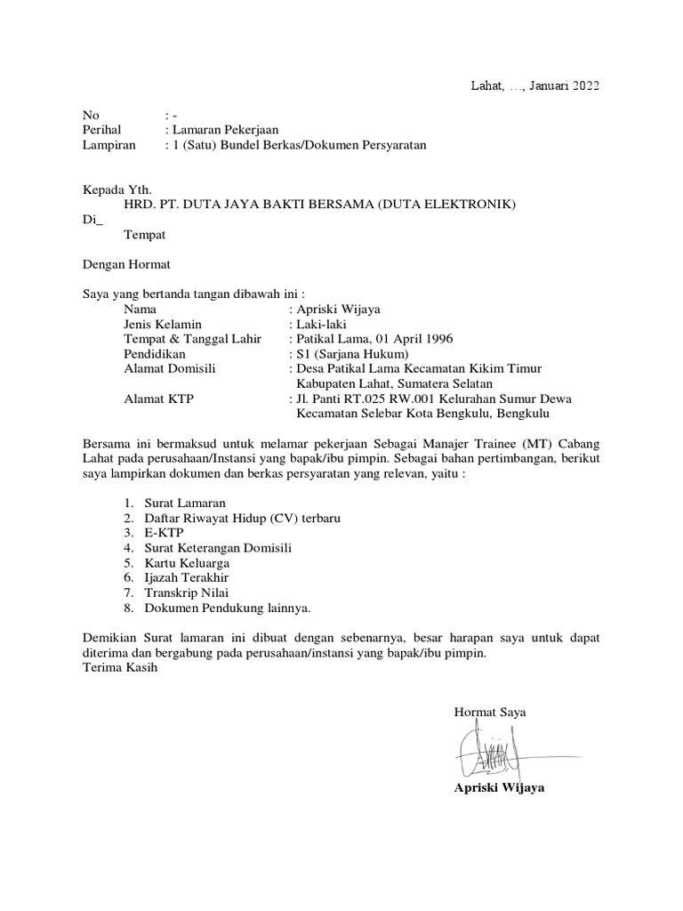 Surat Lamaran Pekerjaan | PDF