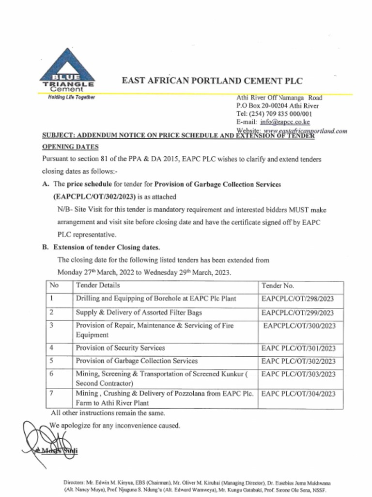 Addendum On Extension of All Tenders Closing Date To 29TH March 2023 PDF