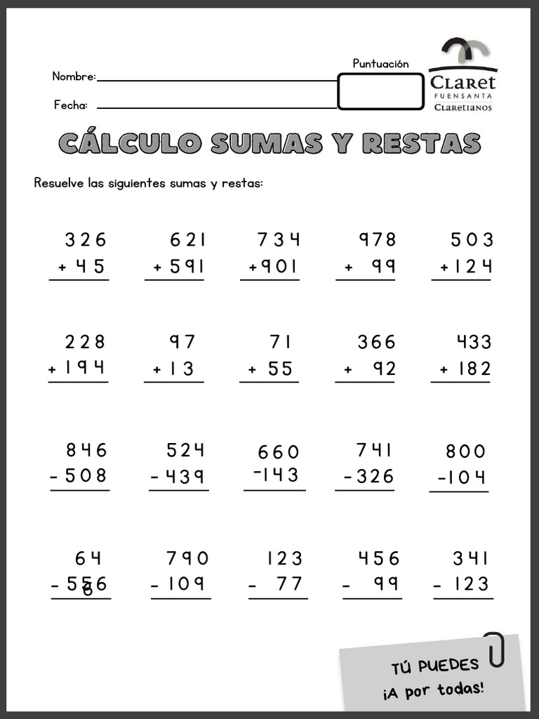Sumas y Restas para Primer Grado | PDF