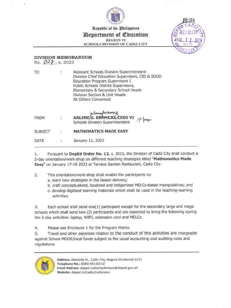 Div memo no 027 s 2023 mathematics made easy pdf