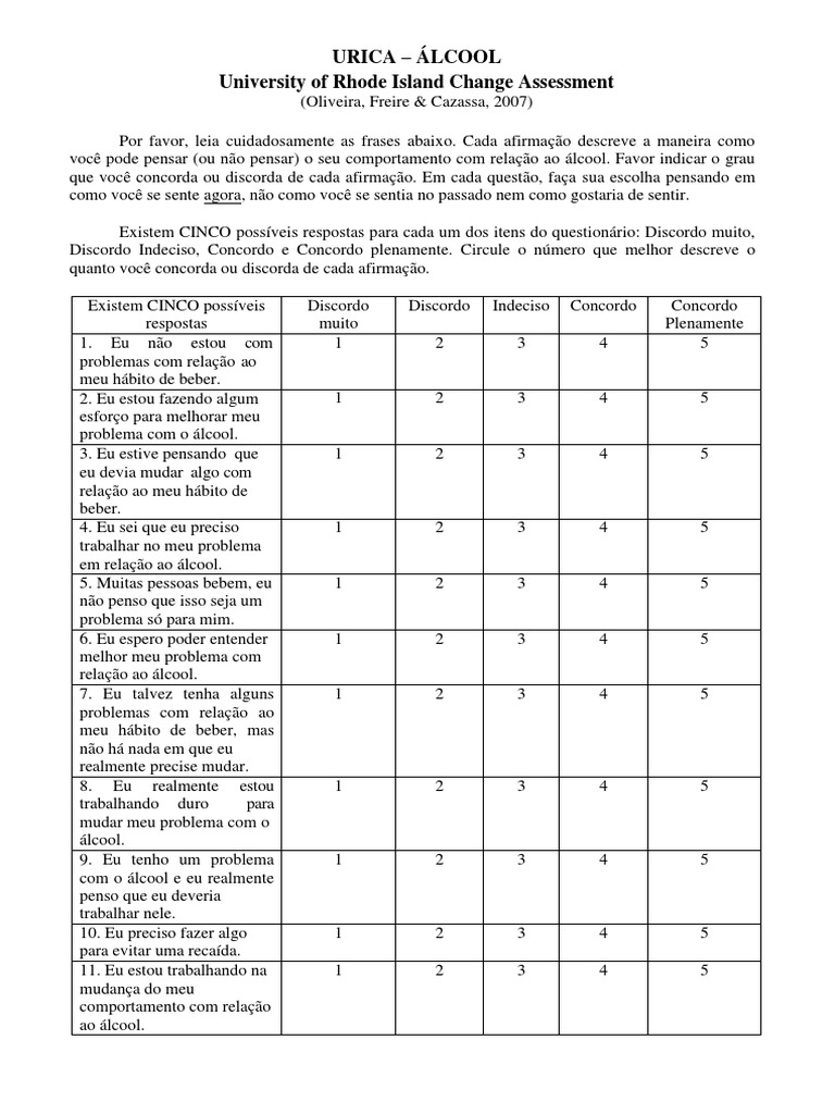 Validação da Escala URICA para Álcool | PDF | Autoajuda | Estilo de vida