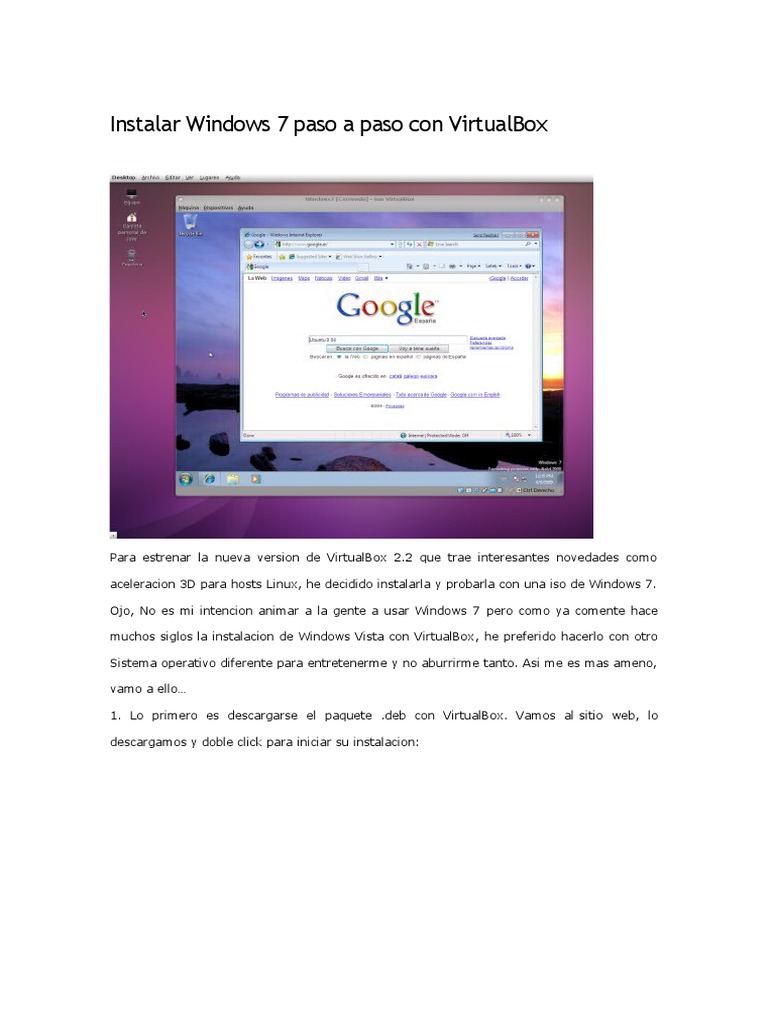 instalar windows 7 en virtualbox