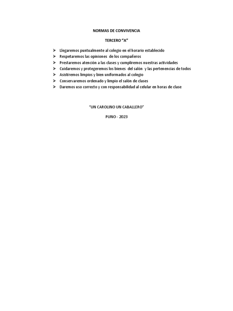 Normas de Convivencia Tercero "A" | PDF | Estudios de idiomas ...