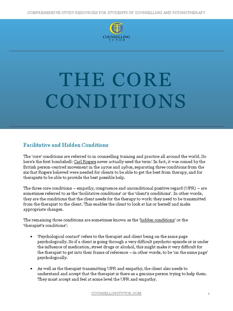 CT Core Conditions PDF Psychotherapy Psychoanalysis