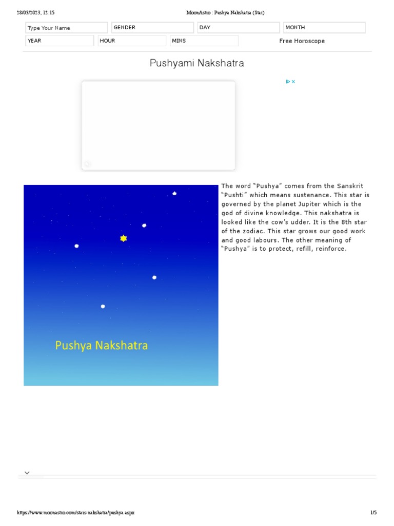 MoonAstro Pushya Nakshatra (Star) Download Free PDF Planets In