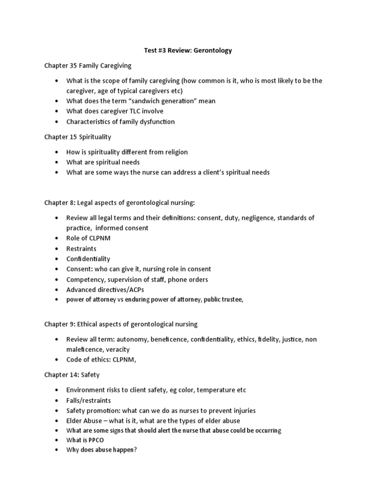 Test 3 Review Gerontology Power of Attorney Vs Enduring Power of