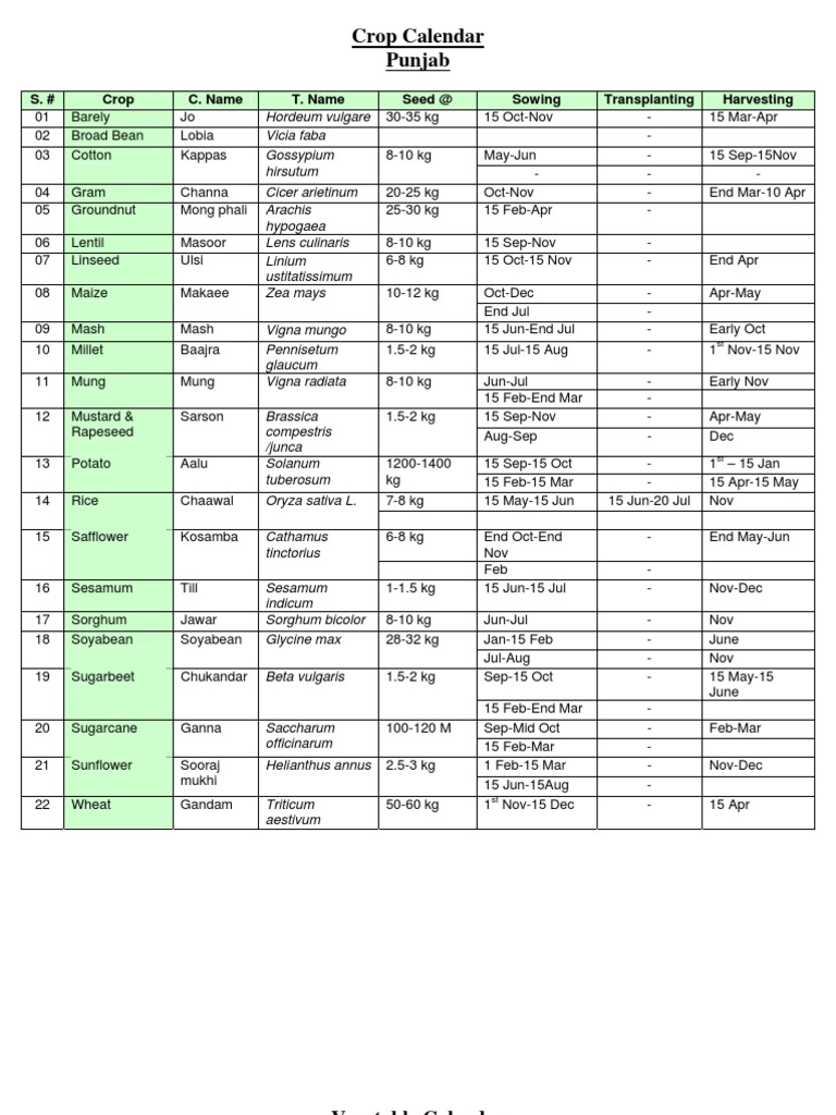 Punjab Crop and Vegetable Calendar | PDF | Ethnobotany | Vegetarian Cuisine