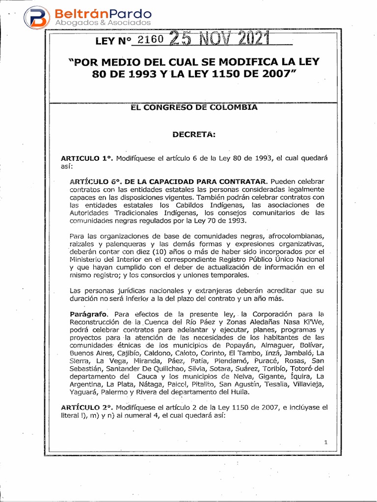 Ley-2160 2021 | PDF