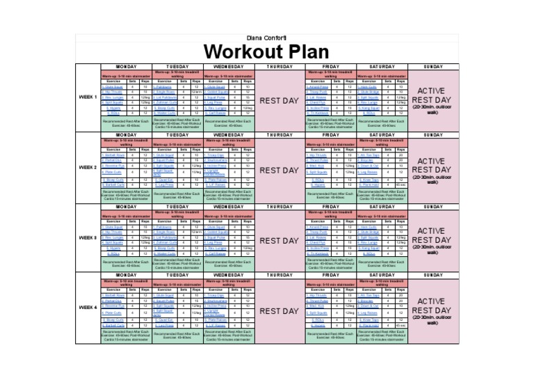 4Week Workout Plan PDF Strength Training Hobbies