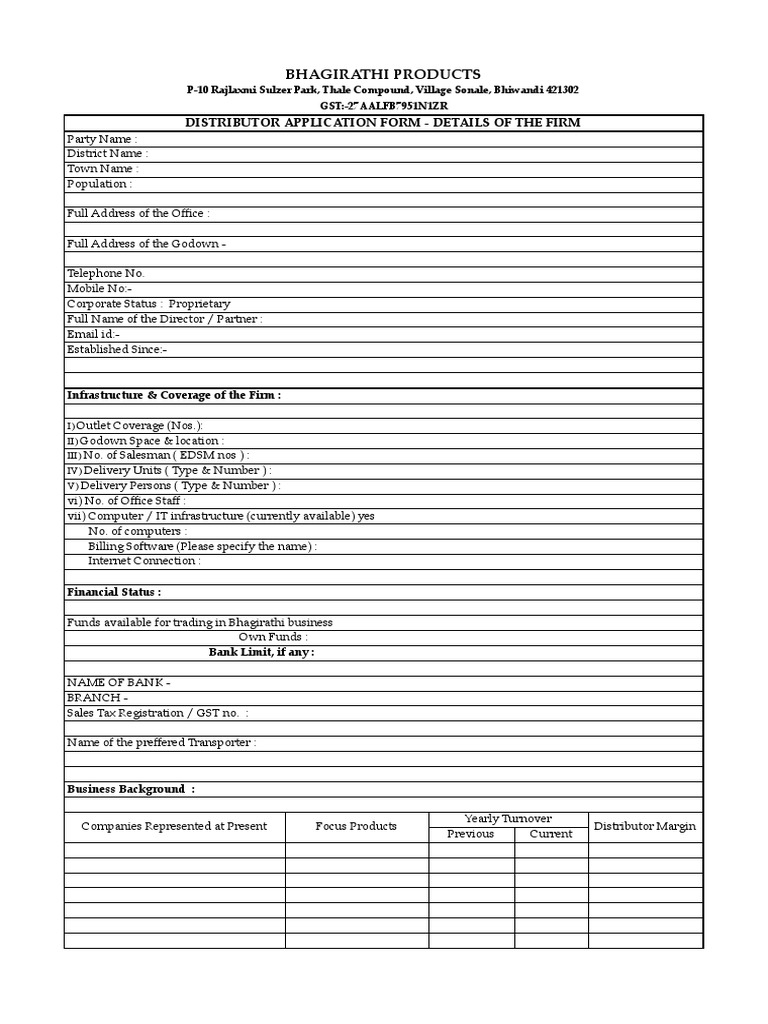 New Distributor Appointment Form PDF