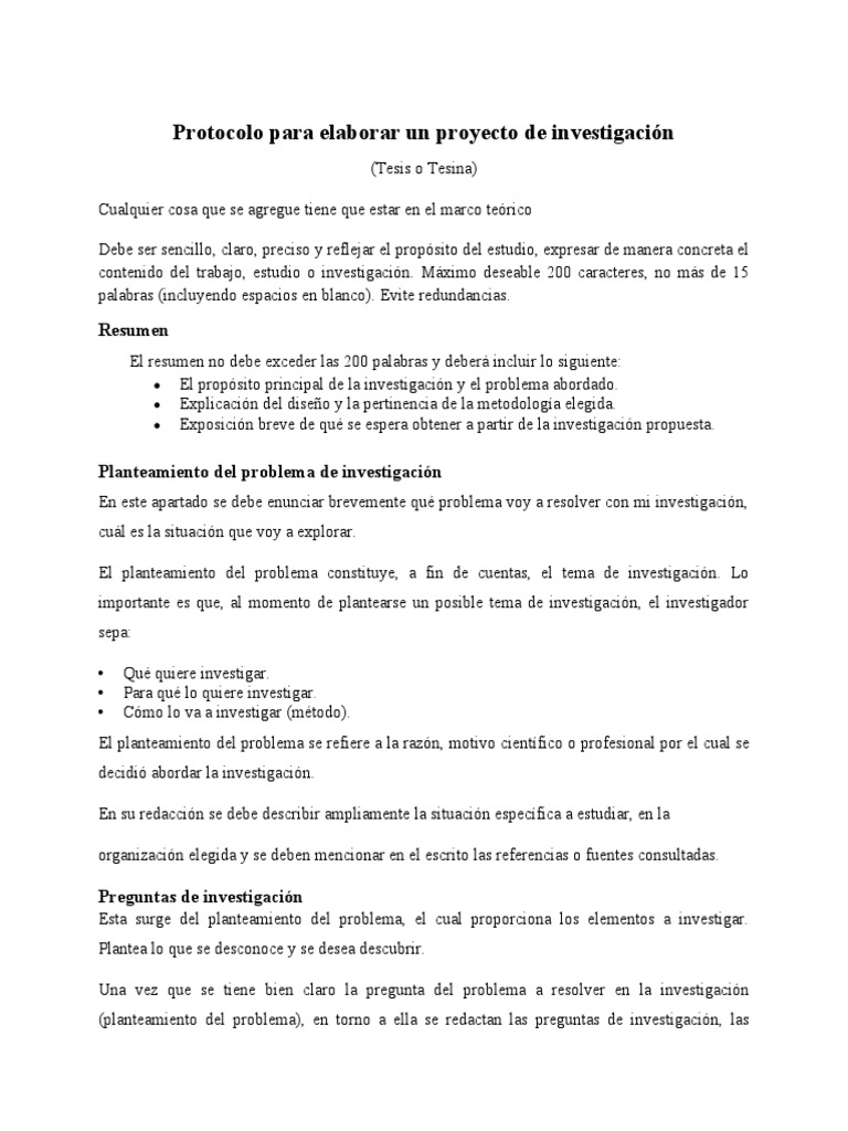 Protocolo para Elaborar Un Proyecto de Investigación: Resumen | PDF ...