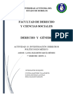 Facultad de Derecho Y Ciencias Sociales Derecho Y Género: Actividad 13. Investigación: Derechos Políticos en México