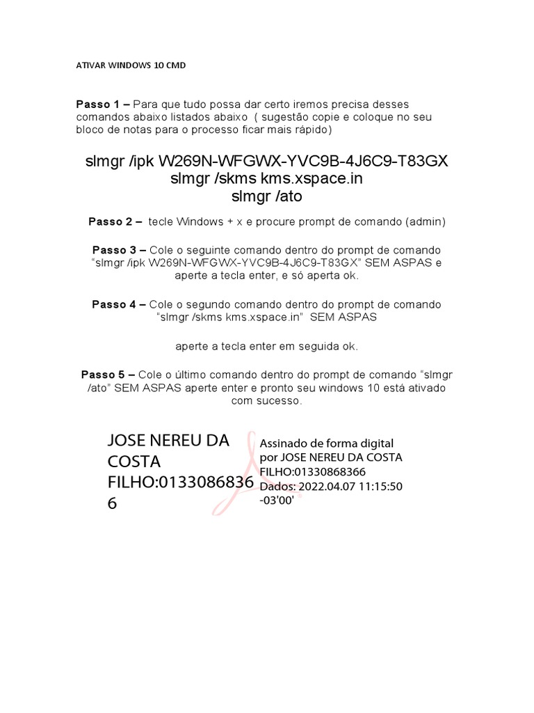 Ativando o windows 10 usando comandos cmd um guia passo a passo pdf