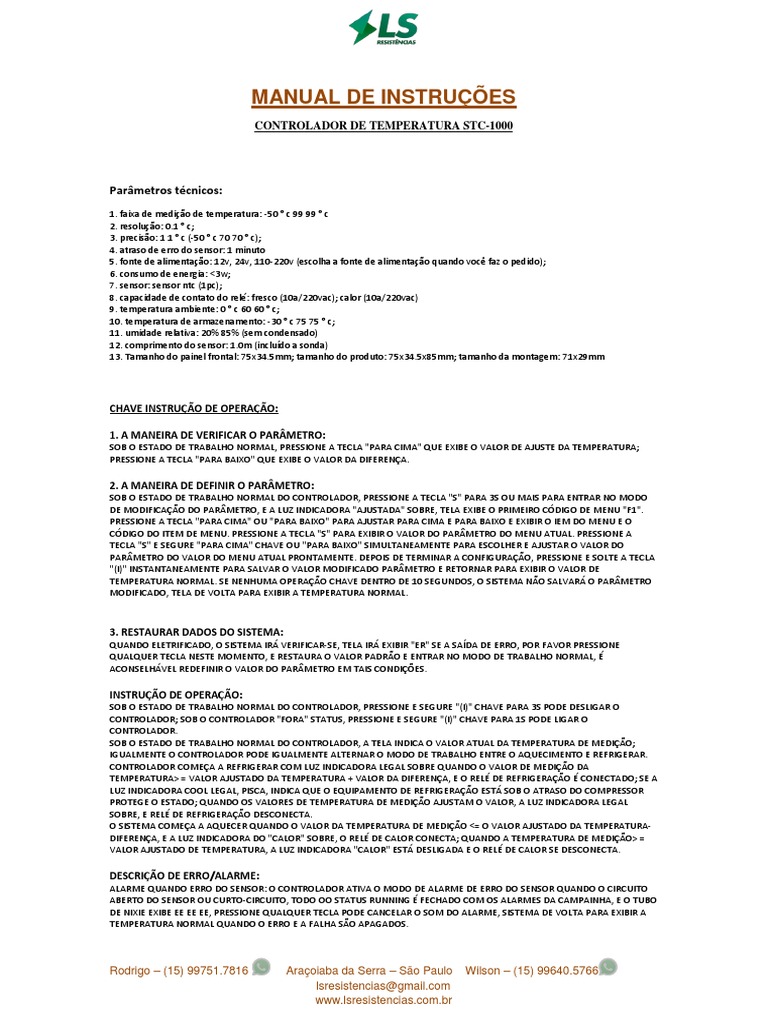 Manual STC 1000 PDF Temperatura Relé